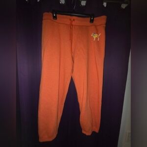 PINK Victoria's Secret Y2K Orange Fleece Sweatpants with Puppy Patch